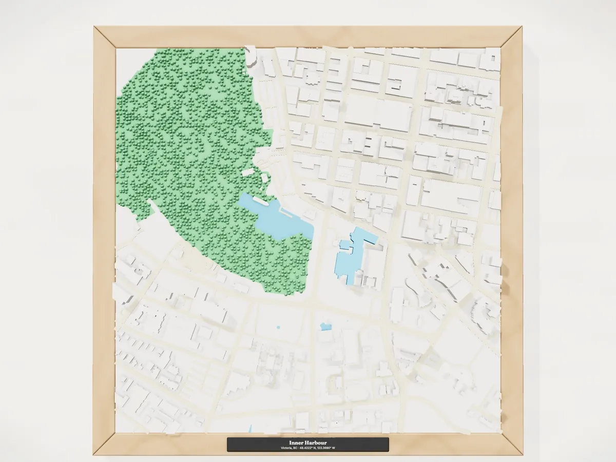 A framed 3D model of Inner Harbour, Victoria