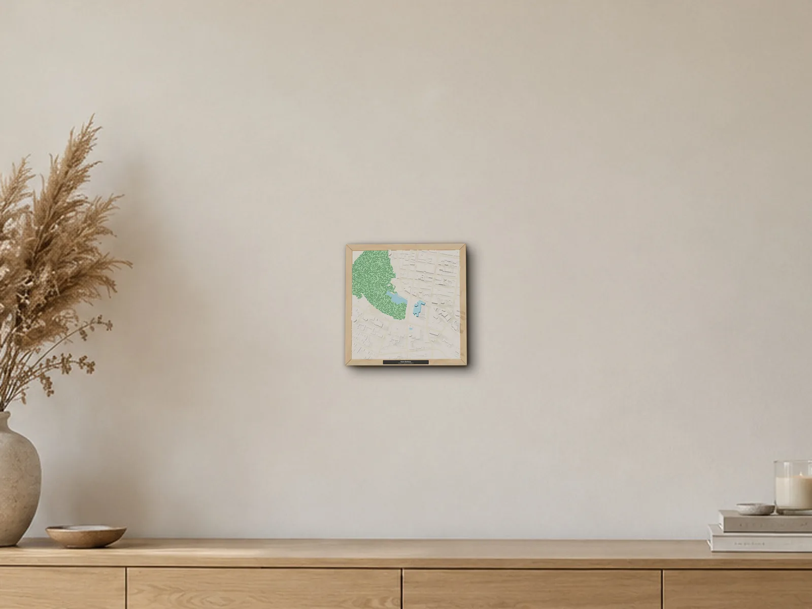 A framed 3D model of Inner Harbour, Victoria, BC, in a generated room